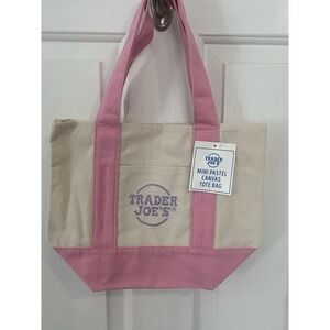 Trader Joe's 2026 Spring Mini Pastel Pink Canvas Tote Bag NEW NWT